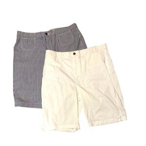 Kim Rogers 2 pair shorts Size 18 White & Blue Stripe Cotton-Blend Casual Style